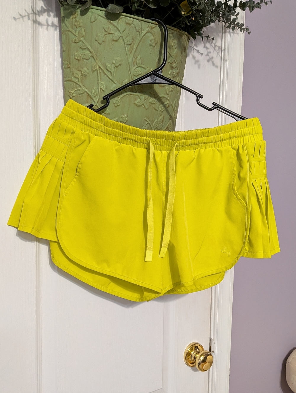 JoyLab Neon Yellow Athletic Shorts with Pleated Side Panels